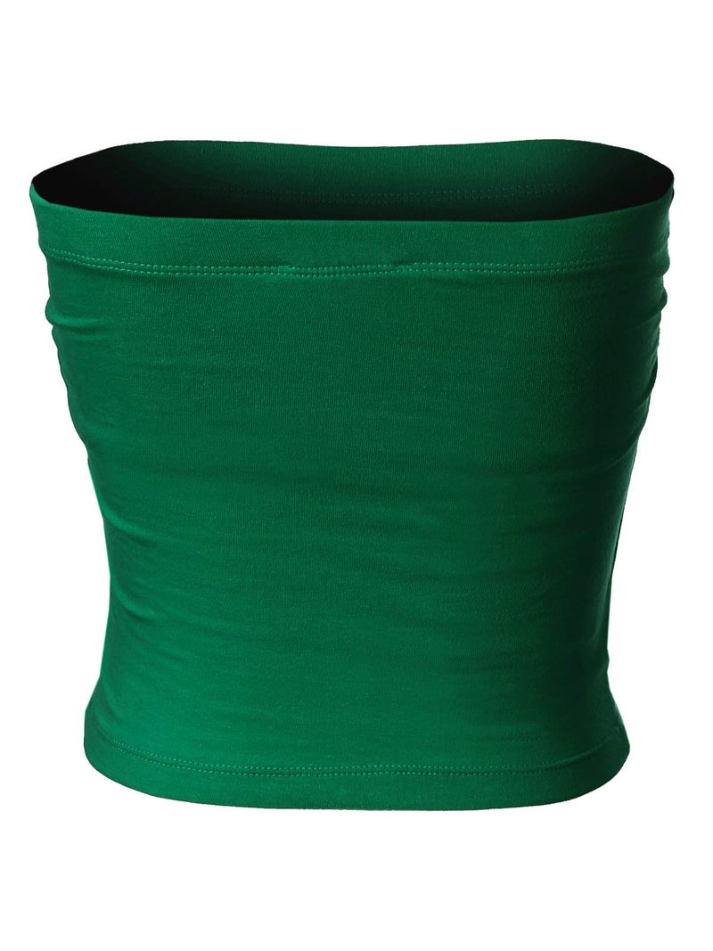 MixMatchy Women's Solid Casual Summer Ruched Side Backless Double Layered Tube Top with Built in Bra Kelly Green - Image 3